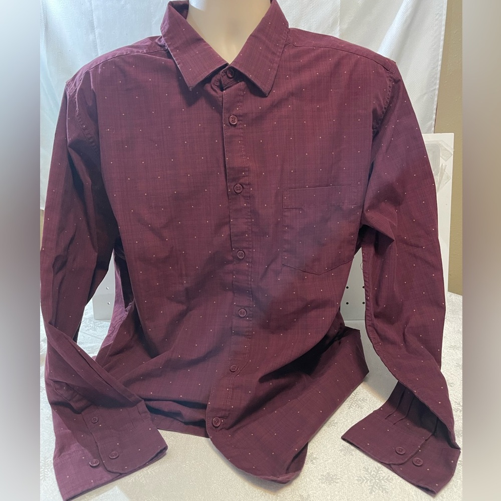Haggar Clothing Burgundy Plaid Long Sleeve Shirt